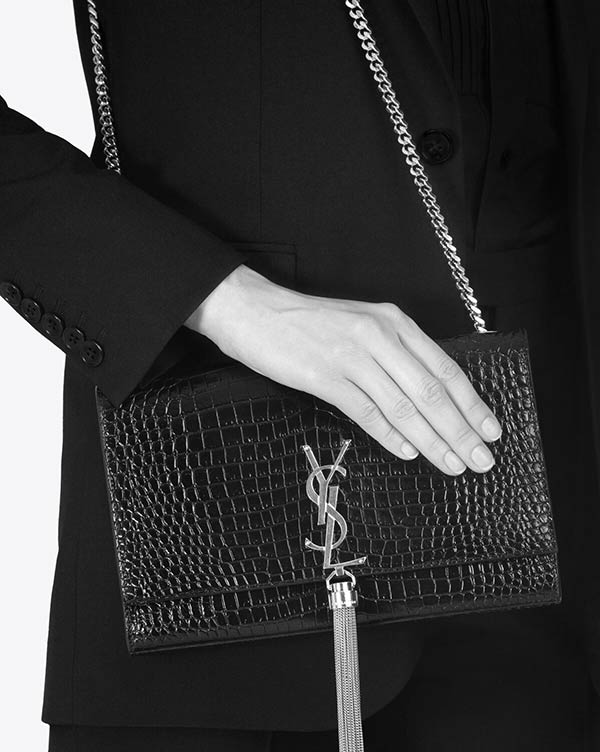 YSL Saint Laurent Kate 中號 鱷魚壓紋鏈條單肩斜挎包